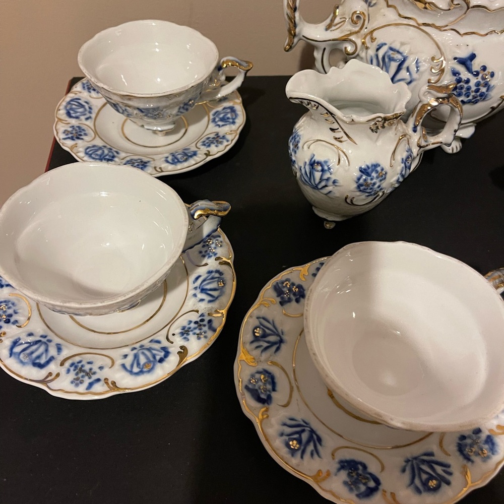 Royal Vienna Fine Porcelain Tea Set Blue White Gold China Wow Antique VTG Rare - Picture 7 of 16